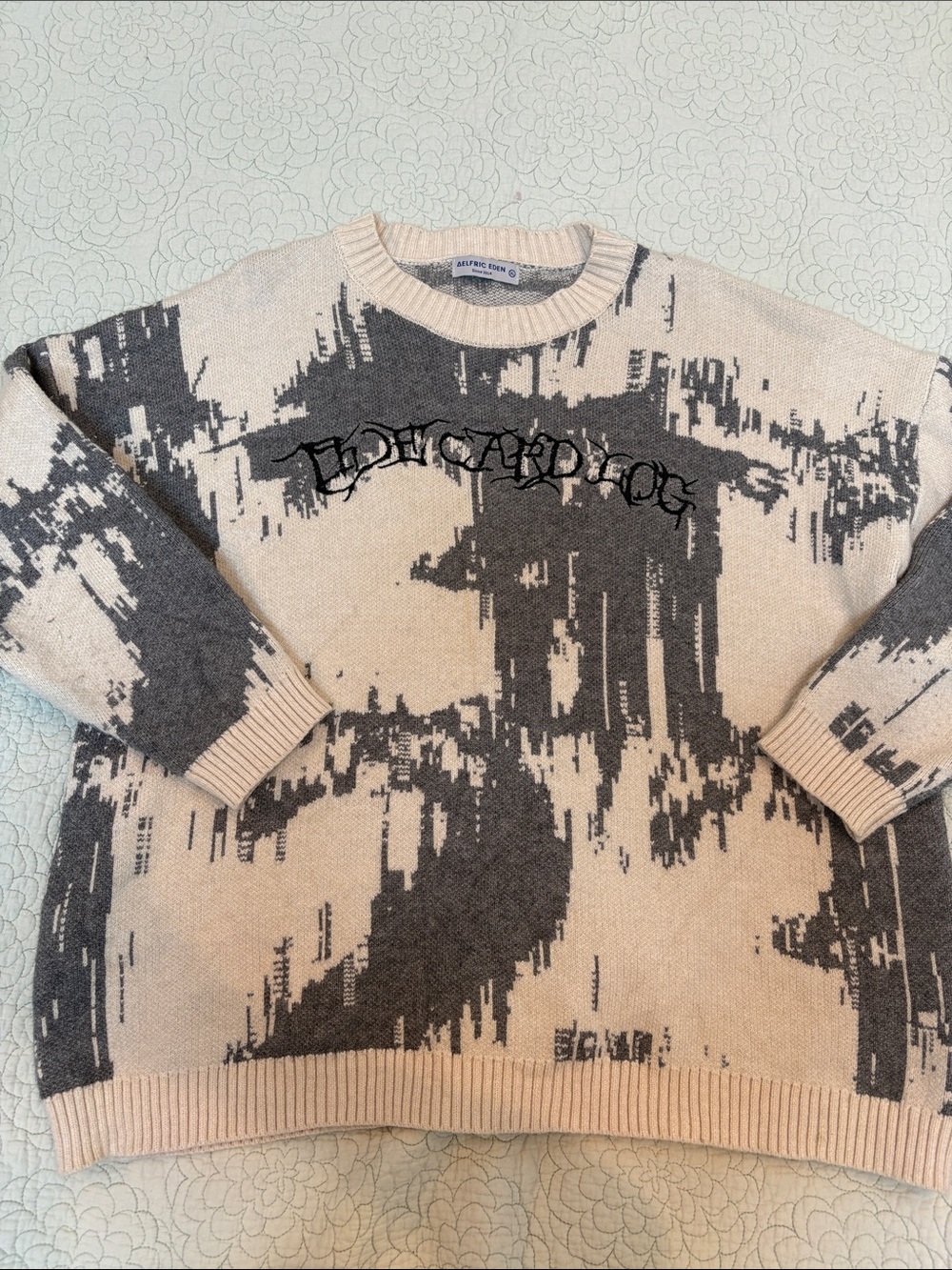 Aelfric Eden Cream & Charcoal Abstract Knit Crewneck Sweater